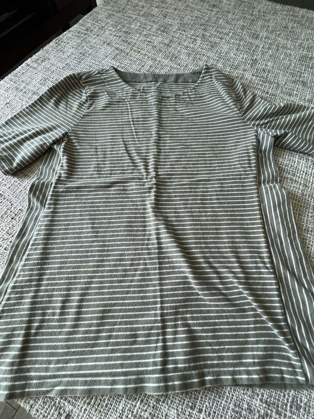 Talbots Striped T-Shirt Size MP Green White Cotton Spandex